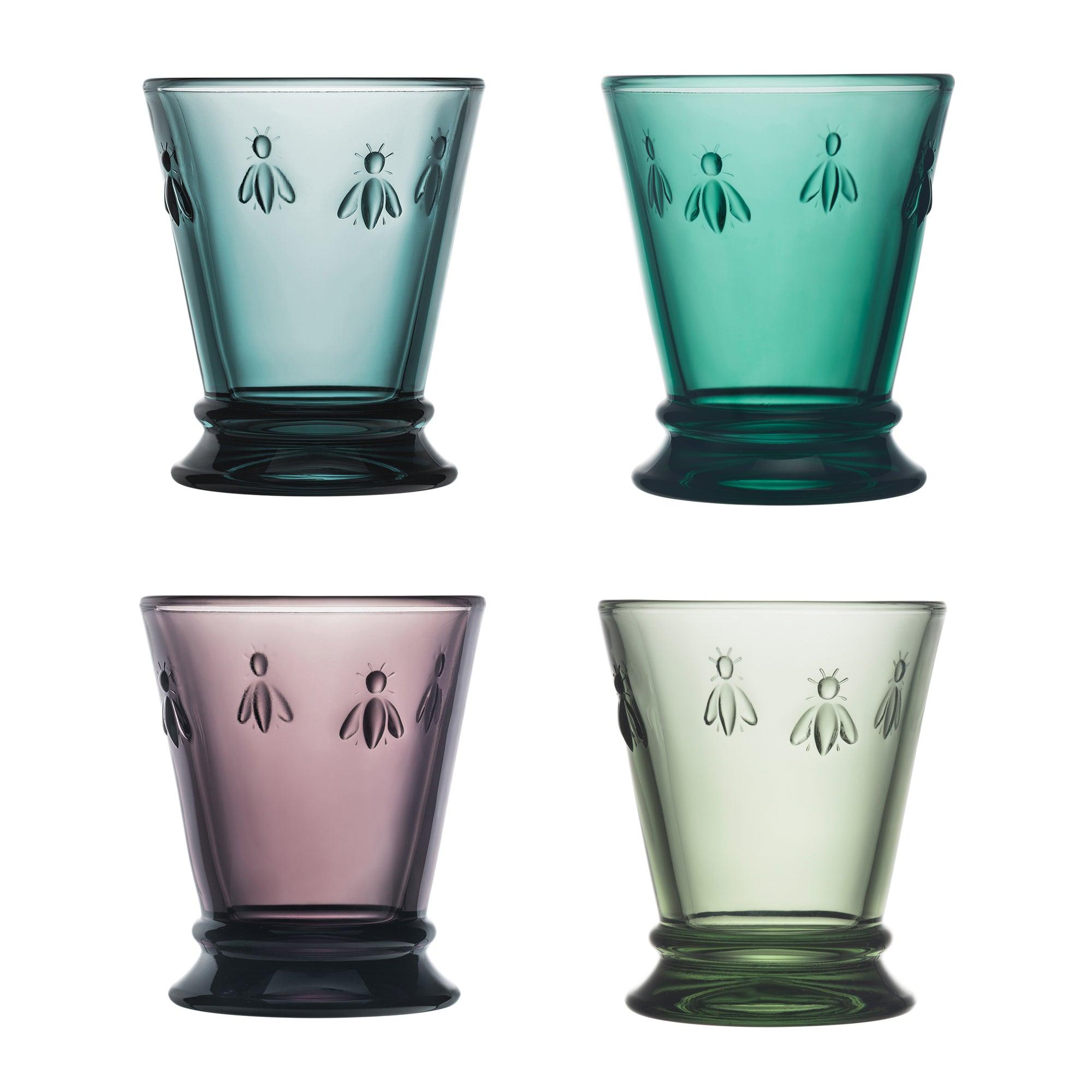 4 Abeille vandglas fra La Rochere i forskellige farver, dekoreret med små bi-motiver. Klassisk og elegant design