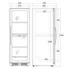 Skitsetegning af vinkøleskabet SV1382B fra siden og forfra
